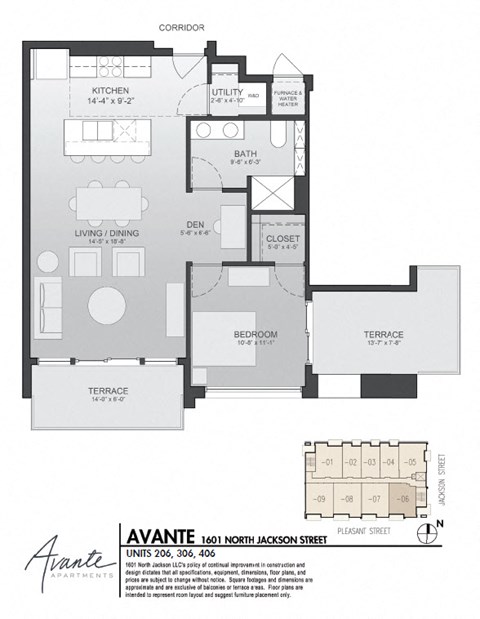 Floor plan for 1 bed, 1 bath, 804 sqft